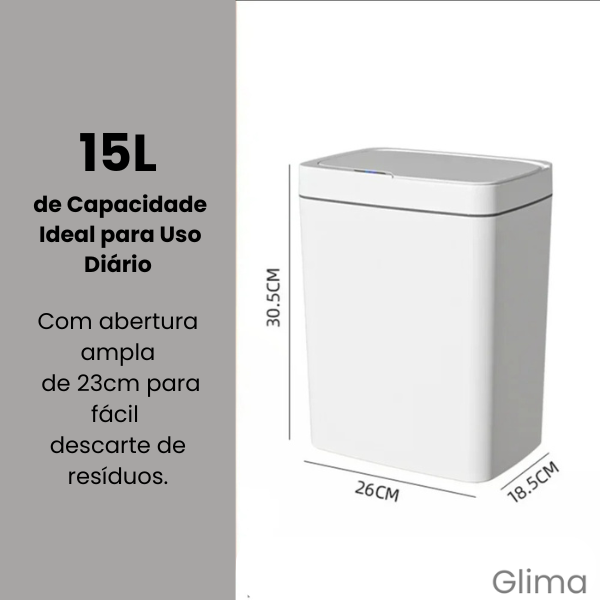 Glima - Lixeira Inteligente com Sensor Automático, Compacta e Toque Livre - 15L