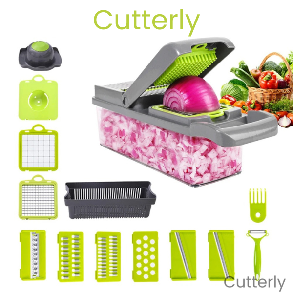Cutterly - Cortador de Legumes Multifuncional com Fatiador, Ralador e Descascador para Frutas e Vegetais