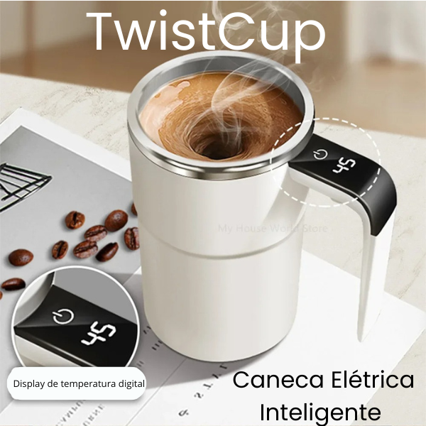 TwistCup - Caneca Elétrica Inteligente 380ML - Misturador Automático USB Recarregável para Café, Chá, Sucos e Mais