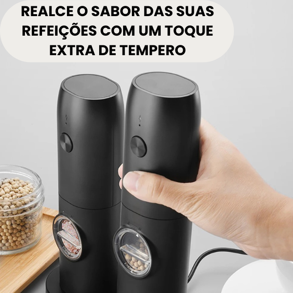Moedor Elétrico de Sal e Pimenta Recarregável com Luz LED e Moagem Ajustável – Carregamento USB