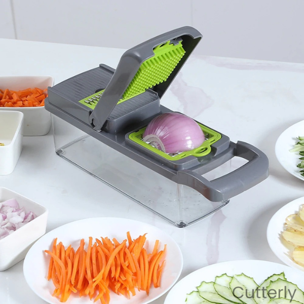 Cutterly - Cortador de Legumes Multifuncional com Fatiador, Ralador e Descascador para Frutas e Vegetais