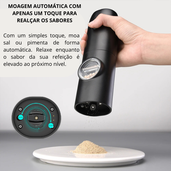 Moedor Elétrico de Sal e Pimenta Recarregável com Luz LED e Moagem Ajustável – Carregamento USB