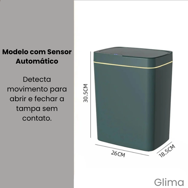 Glima - Lixeira Inteligente com Sensor Automático, Compacta e Toque Livre - 15L