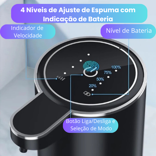 Foamy - Dispenser Automático de Espuma - Sem Toque, Recarregável via USB e com Espuma Ajustável para Banheiro