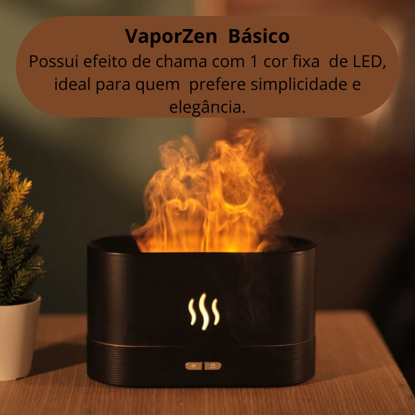 VaporZen Difusor de Aromas – Umidificador Ultrassônico com Efeito de Chama e Luz LED para Aromaterapia
