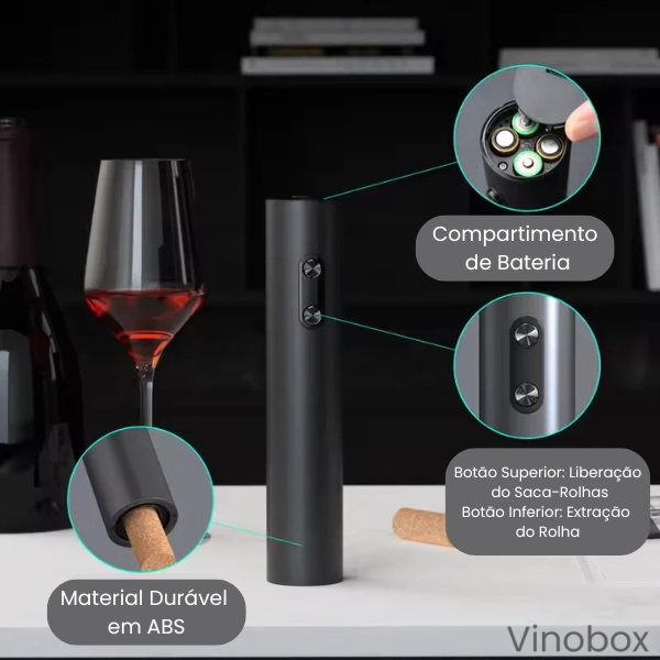 Vinobox - Kit Elétrico Automático para Abrir, Servir e Preservar Vinhos