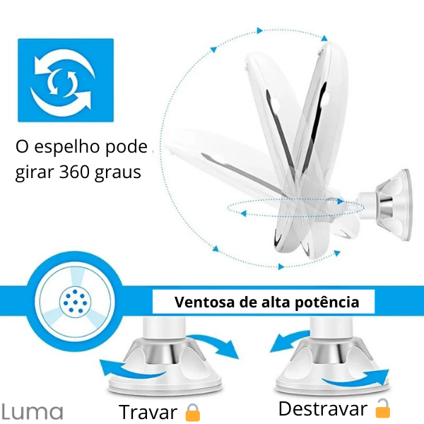 Luma - Espelho de Maquiagem LED com Aumento 10X, Iluminação Touch e Ventosa para Fixação