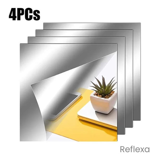 Reflexa – Espelhos Decorativos Adesivos 3D para Parede | Kit com 4 Unidades
