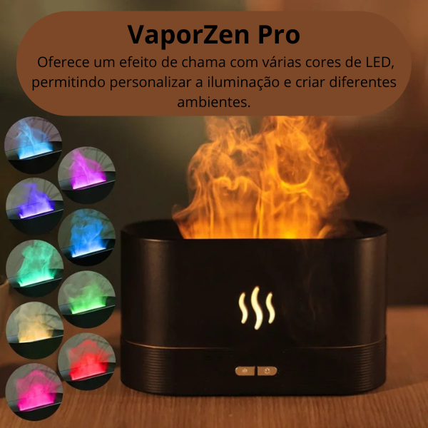 VaporZen Difusor de Aromas – Umidificador Ultrassônico com Efeito de Chama e Luz LED para Aromaterapia