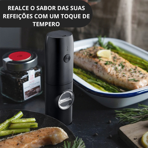 Moedor Elétrico de Sal e Pimenta Recarregável com Luz LED e Moagem Ajustável – Carregamento USB
