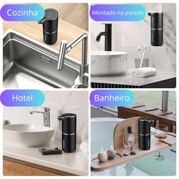 Foamy - Dispenser Automático de Espuma - Sem Toque, Recarregável via USB e com Espuma Ajustável para Banheiro
