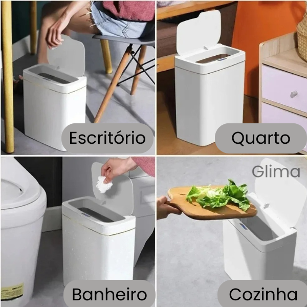 Glima - Lixeira Inteligente com Sensor Automático, Compacta e Toque Livre - 15L