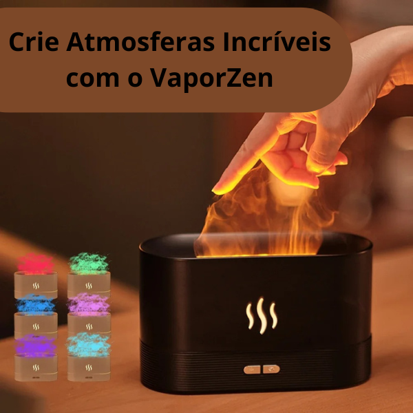 VaporZen Difusor de Aromas – Umidificador Ultrassônico com Efeito de Chama e Luz LED para Aromaterapia