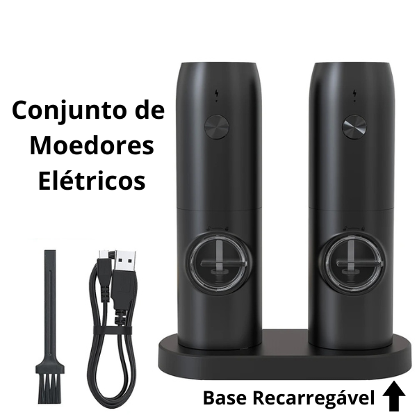 Moedor Elétrico de Sal e Pimenta Recarregável com Luz LED e Moagem Ajustável – Carregamento USB