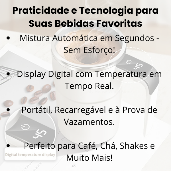 TwistCup - Caneca Elétrica Inteligente 380ML - Misturador Automático USB Recarregável para Café, Chá, Sucos e Mais