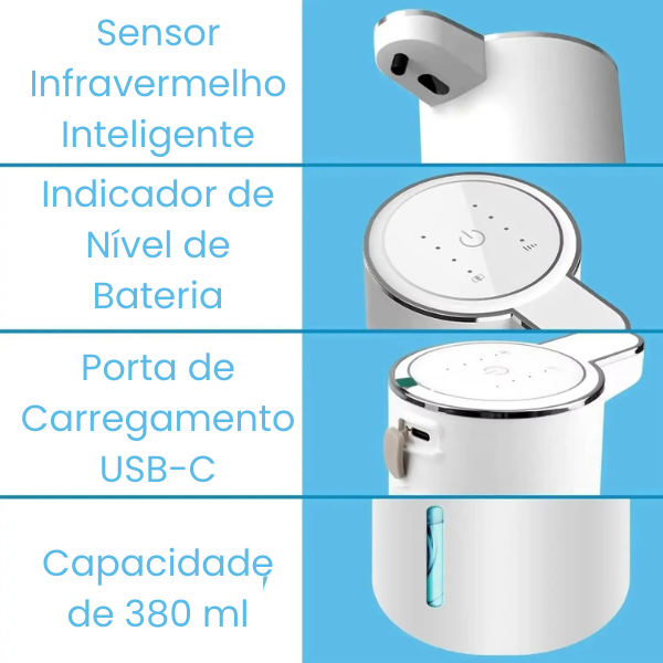 Foamy - Dispenser Automático de Espuma - Sem Toque, Recarregável via USB e com Espuma Ajustável para Banheiro