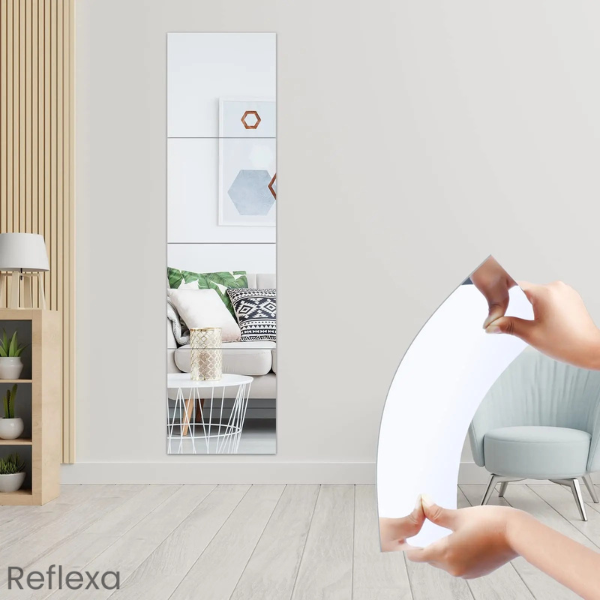 Reflexa – Espelhos Decorativos Adesivos 3D para Parede | Kit com 4 Unidades
