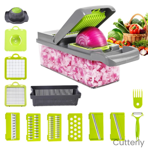 Cutterly - Cortador de Legumes Multifuncional com Fatiador, Ralador e Descascador para Frutas e Vegetais