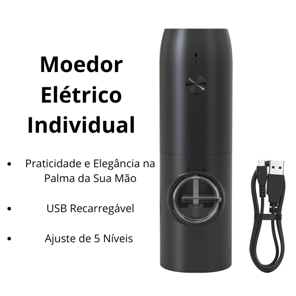 Moedor Elétrico de Sal e Pimenta Recarregável com Luz LED e Moagem Ajustável – Carregamento USB