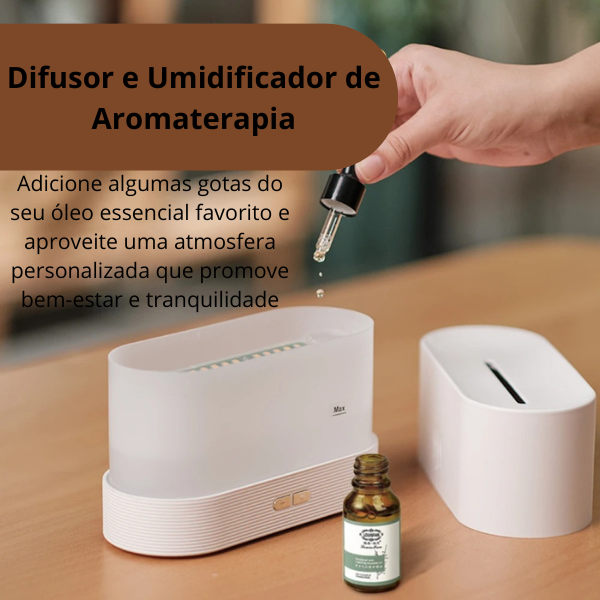 VaporZen Difusor de Aromas – Umidificador Ultrassônico com Efeito de Chama e Luz LED para Aromaterapia