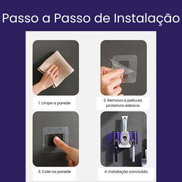 PureSmile - Dispenser Automático de Pasta de Dente com Esterilizador UV e Suporte para Escovas