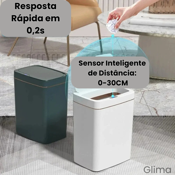 Glima - Lixeira Inteligente com Sensor Automático, Compacta e Toque Livre - 15L