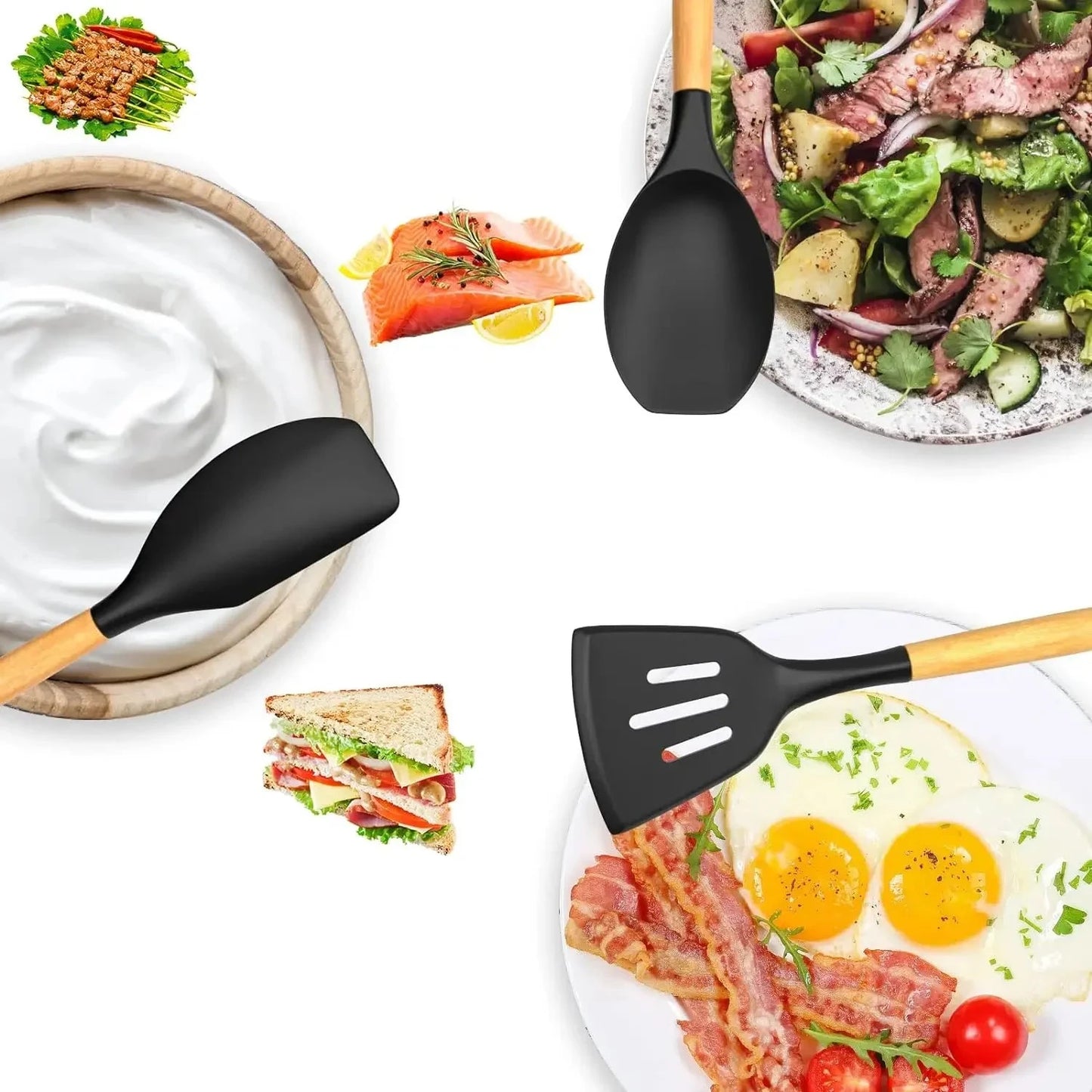 Conjunto Completo de Utensílios de Silicone com Suporte – 36 Peças Essenciais