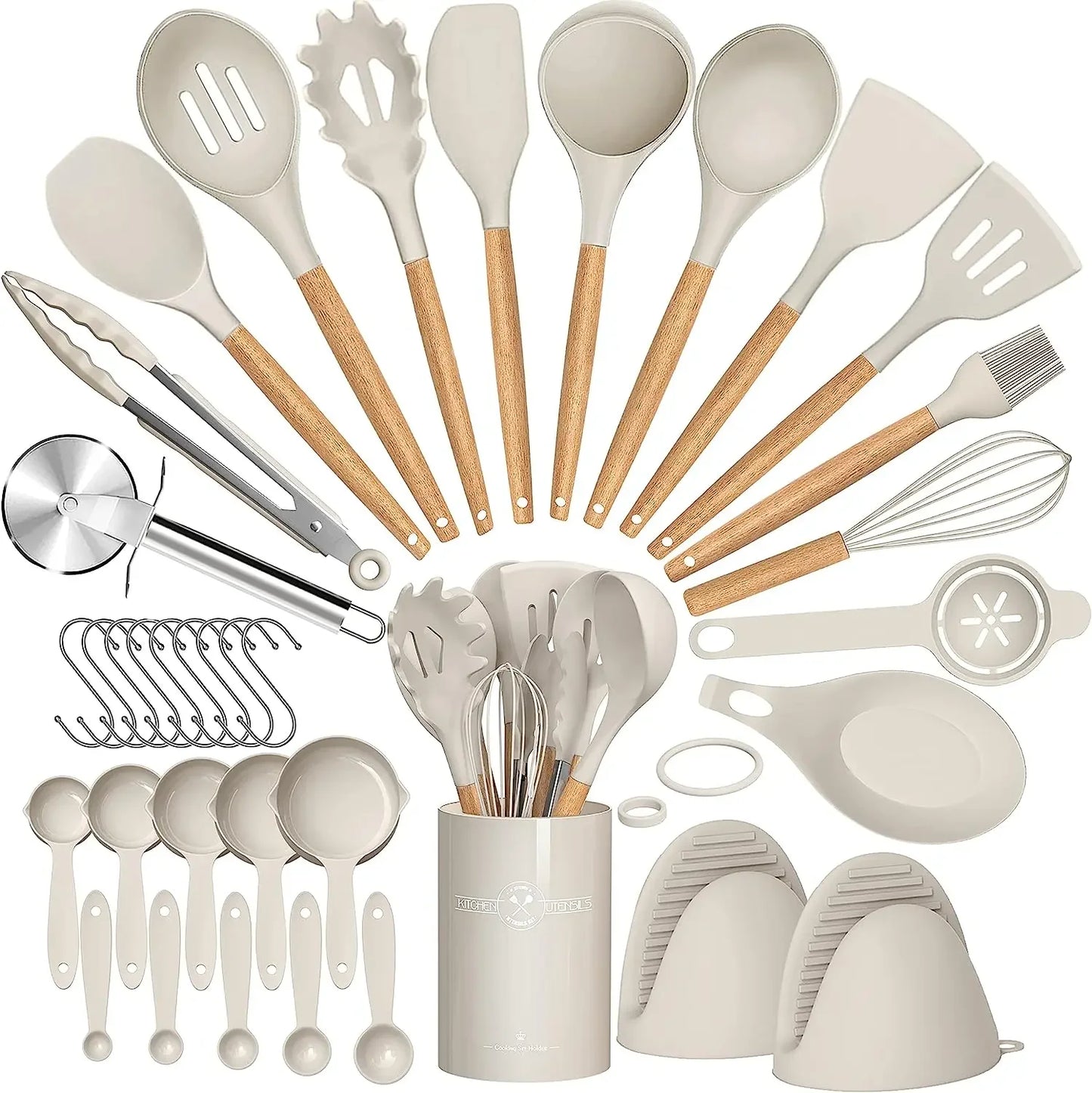 Conjunto Completo de Utensílios de Silicone com Suporte – 36 Peças Essenciais