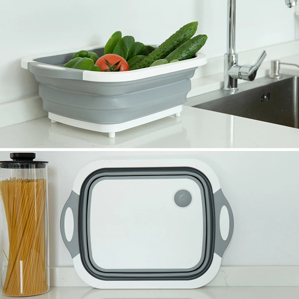 FlexBoard - Tábua de Corte 3 em 1 Dobrável - Cesto de Drenagem e Recipiente Multifuncional para Cozinha