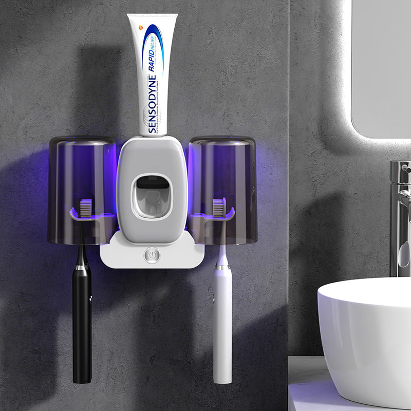 PureSmile - Dispenser Automático de Pasta de Dente com Esterilizador UV e Suporte para Escovas