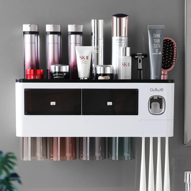 Organix - Suporte Organizador de Banheiro com Porta-Escova e Dispensador Automático de Pasta de Dente