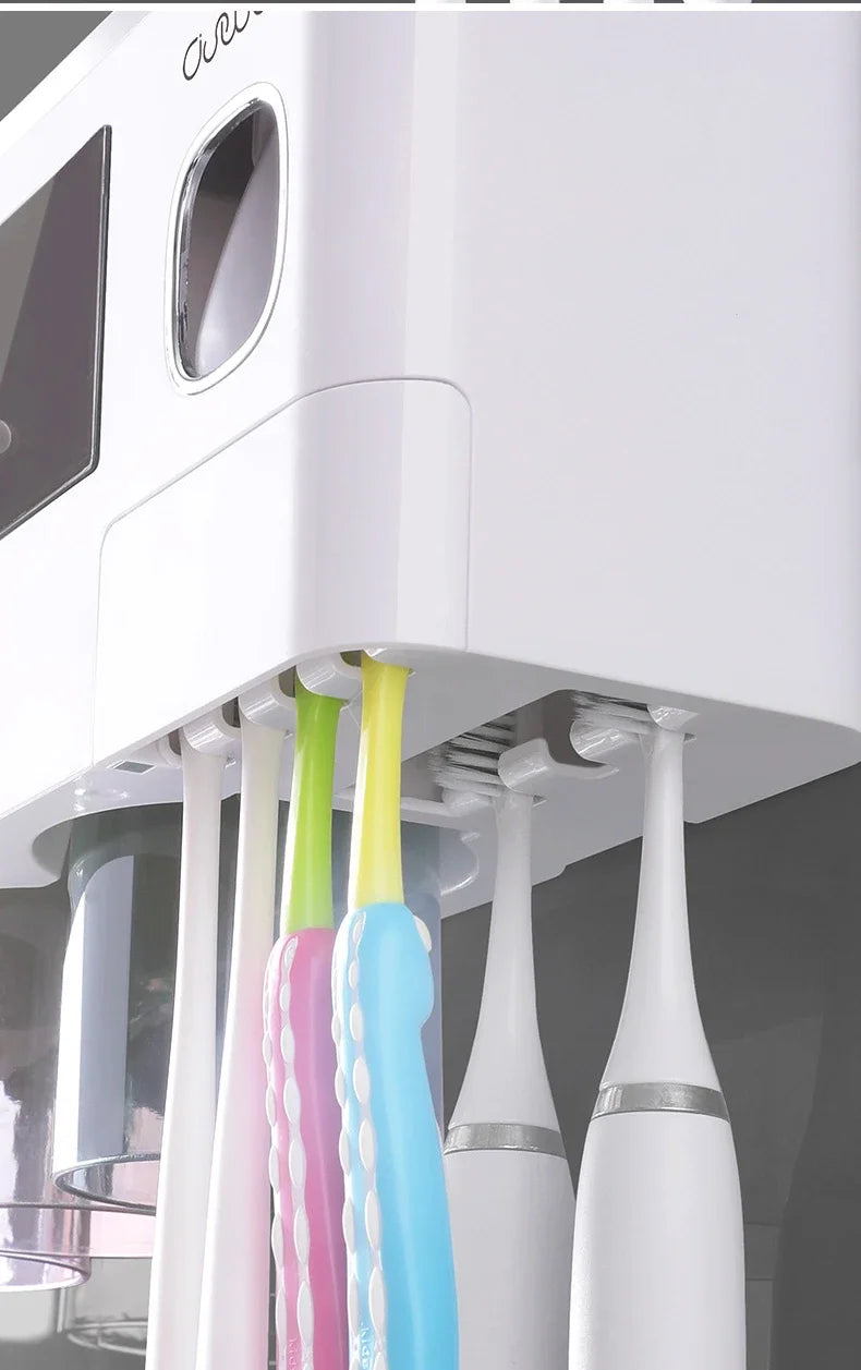 Organix - Suporte Organizador de Banheiro com Porta-Escova e Dispensador Automático de Pasta de Dente