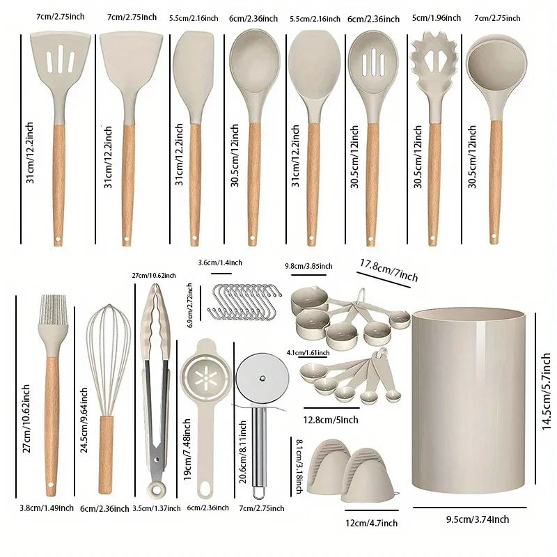Conjunto Completo de Utensílios de Silicone com Suporte – 36 Peças Essenciais