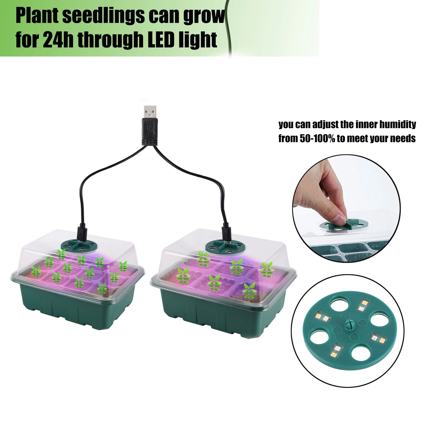 Germix - Bandeja de Germinação com Luz de Crescimento LED e 12 Células