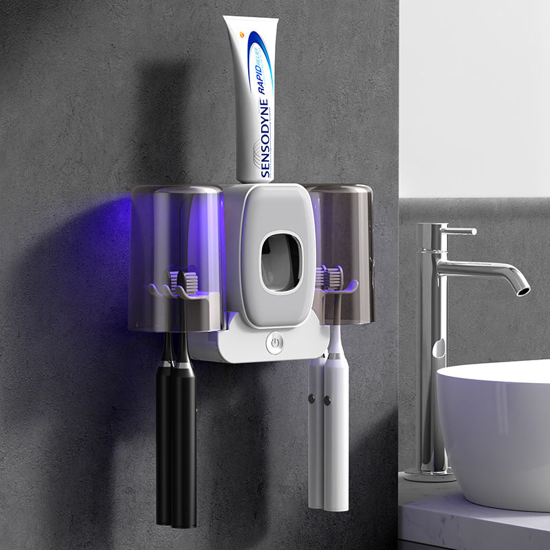 PureSmile - Dispenser Automático de Pasta de Dente com Esterilizador UV e Suporte para Escovas