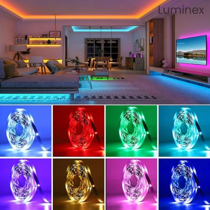 Fita LED RGB Inteligente Luminex – Controle via APP e Controle Remoto, 1m | 2m |  3m |  5m | 10m | 15m | 20m | 30m, Iluminação Personalizada para Quartos e Decoração