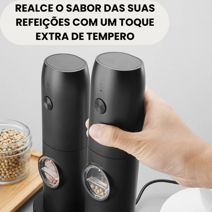 Moedor Elétrico de Sal e Pimenta Recarregável com Luz LED e Moagem Ajustável – Carregamento USB