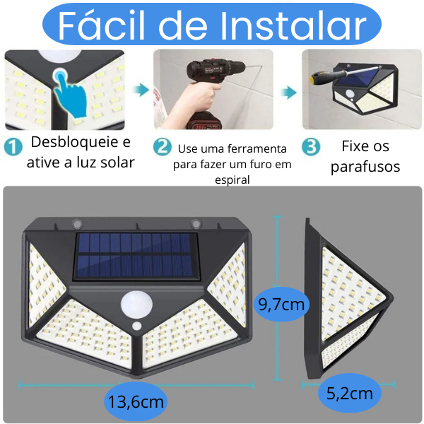 LumiLight - Luz Solar LED com Sensor de Movimento, Ângulo Amplo de 270° e Iluminação Brilhante para Jardim, Quintal e Área Externa