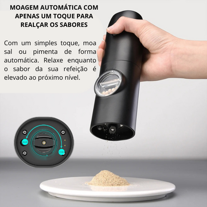 Moedor Elétrico de Sal e Pimenta Recarregável com Luz LED e Moagem Ajustável – Carregamento USB