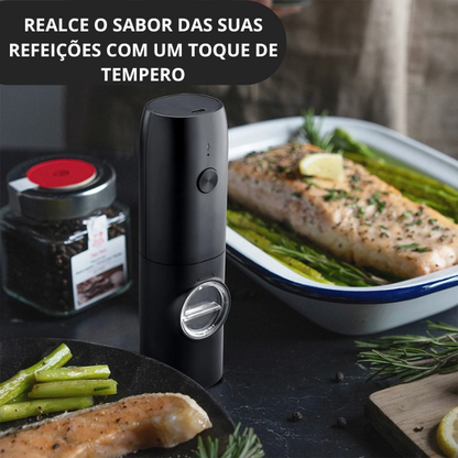 Moedor Elétrico de Sal e Pimenta Recarregável com Luz LED e Moagem Ajustável – Carregamento USB