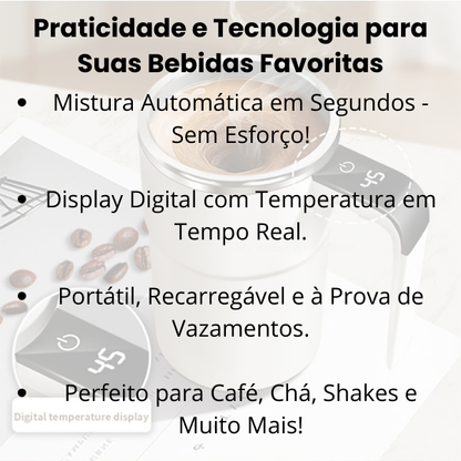 TwistCup - Caneca Elétrica Inteligente 380ML - Misturador Automático USB Recarregável para Café, Chá, Sucos e Mais