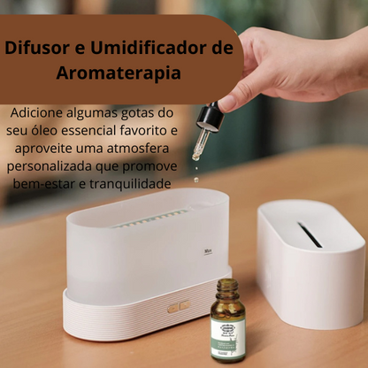 VaporZen Difusor de Aromas – Umidificador Ultrassônico com Efeito de Chama e Luz LED para Aromaterapia