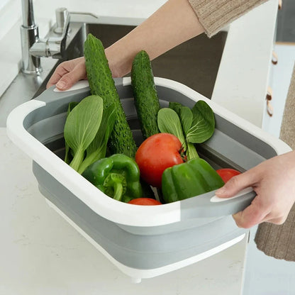 FlexBoard - Tábua de Corte 3 em 1 Dobrável - Cesto de Drenagem e Recipiente Multifuncional para Cozinha