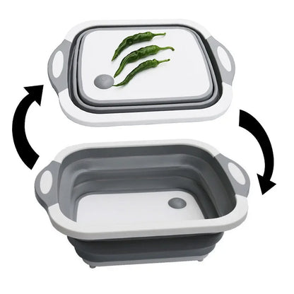 FlexBoard - Tábua de Corte 3 em 1 Dobrável - Cesto de Drenagem e Recipiente Multifuncional para Cozinha