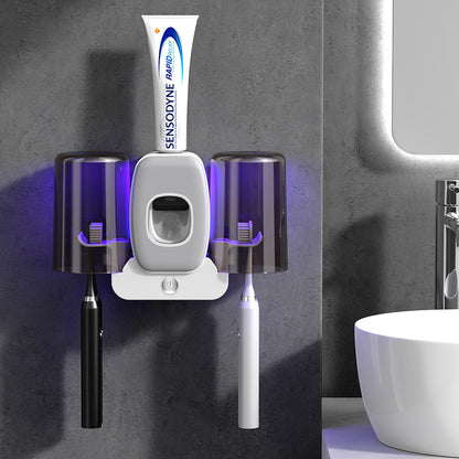 PureSmile - Dispenser Automático de Pasta de Dente com Esterilizador UV e Suporte para Escovas