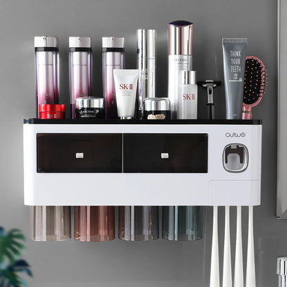 Organix - Suporte Organizador de Banheiro com Porta-Escova e Dispensador Automático de Pasta de Dente