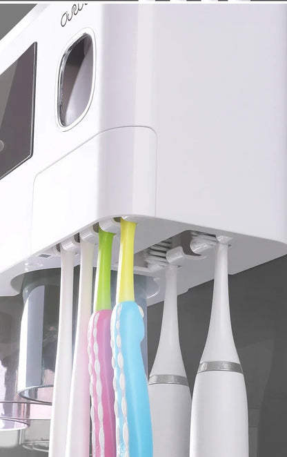 Organix - Suporte Organizador de Banheiro com Porta-Escova e Dispensador Automático de Pasta de Dente