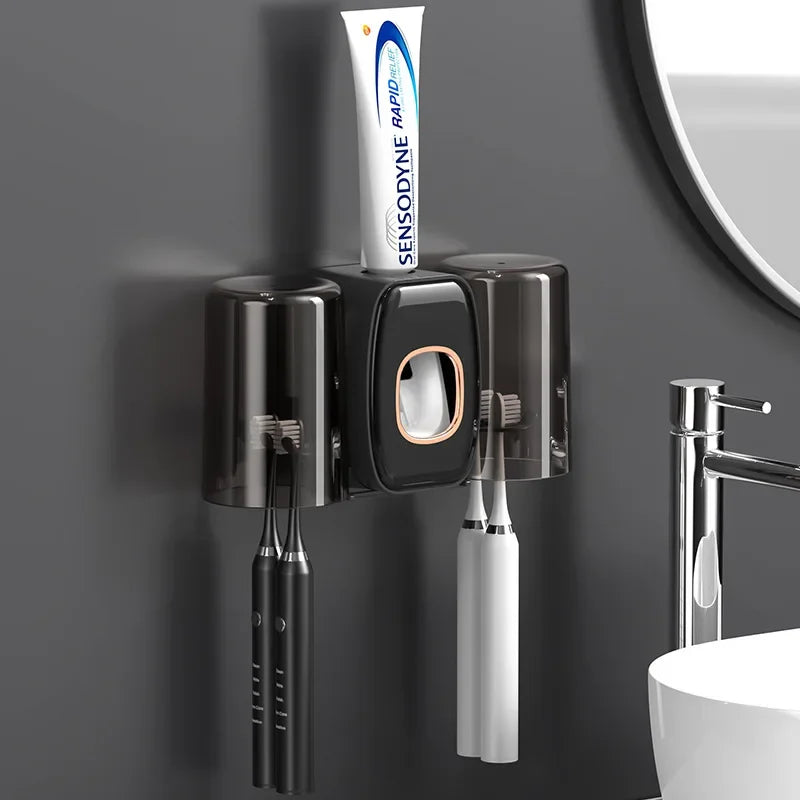 PureSmile - Dispenser Automático de Pasta de Dente com Esterilizador UV e Suporte para Escovas
